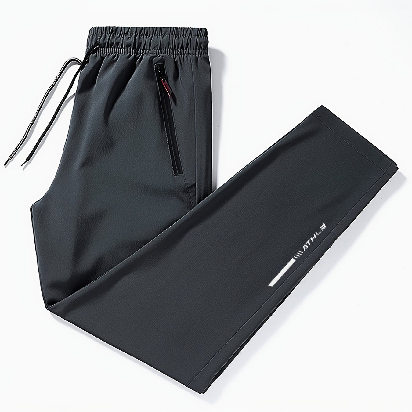 Men's Polyester Casual Pants with Zipper Pockets Elastic Waist Drawstring All-Season