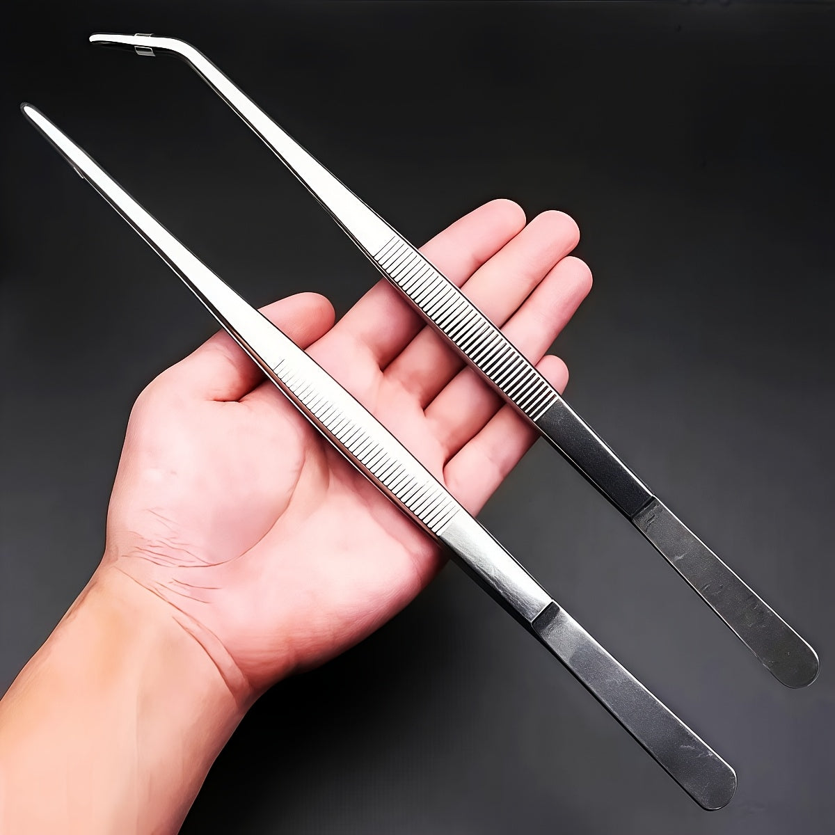 2pc Stainless Steel Tweezers Set for Cooking Grilling Bonsai Jewelry Making Long Durable Anti-Slip