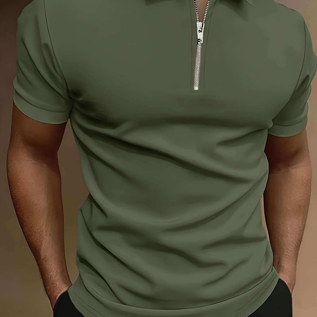 Men's Solid Color Zipper Lapel Golf Shirt for Casual Summer Streetwear