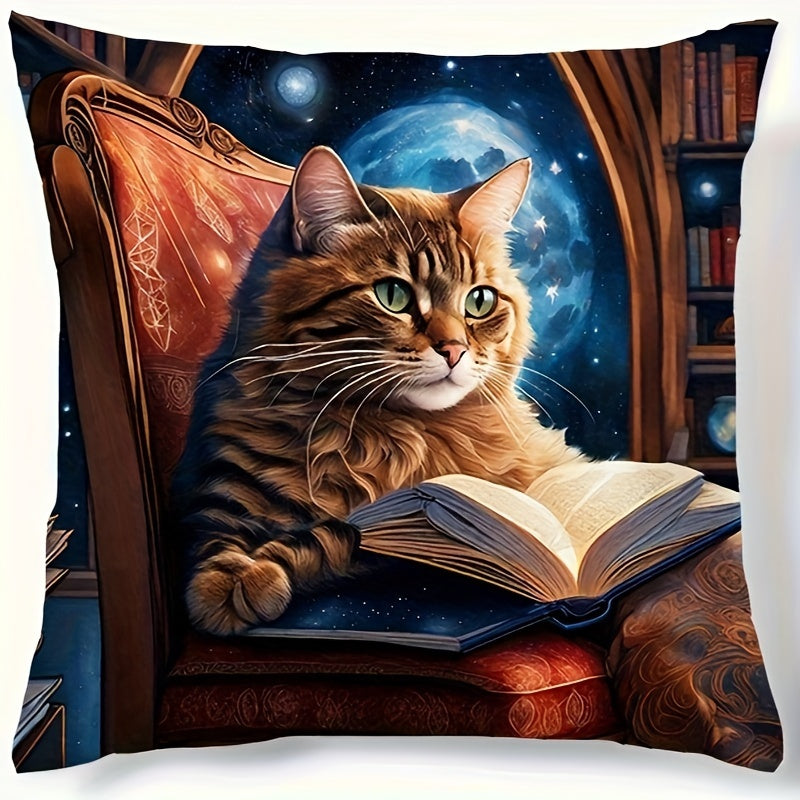 Cat Themed Velvet Pillow Cover 17.7 Inch Square Zipper Closure Machine Washable
