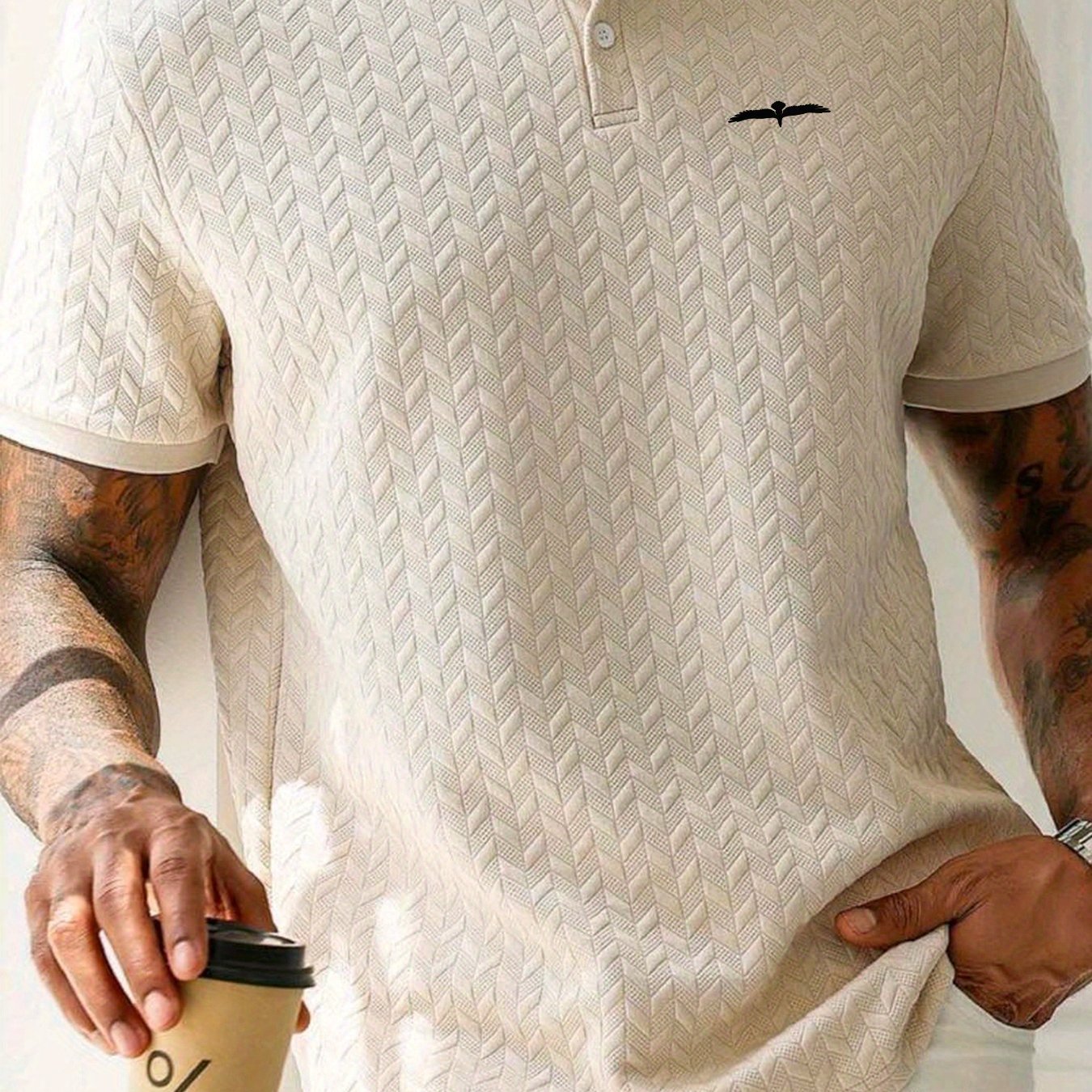 Men's Polo Shirt with Eagle Print Short Sleeve Summer Casual Slim Fit