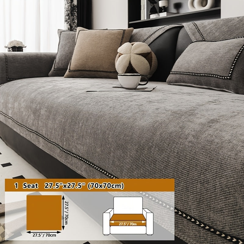 Chenille Sofa Cover with Lace Trim Non-Slip All-Season Furniture Protector Machine Washable
