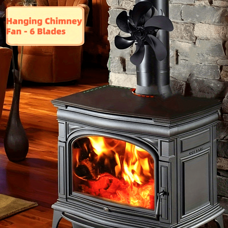 6-Blade Heat Powered Stove Fan for Wood Log Burners Wall-Mountable Quiet