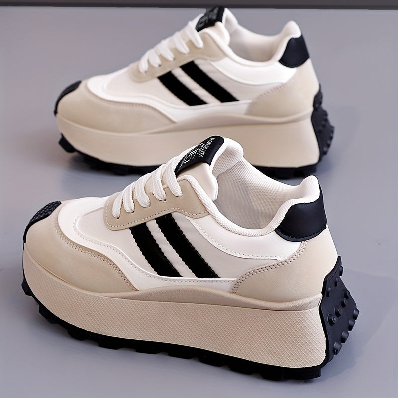 Women's Casual Thick-Sole Sneakers All-Season Comfortable Sport Shoes Beige