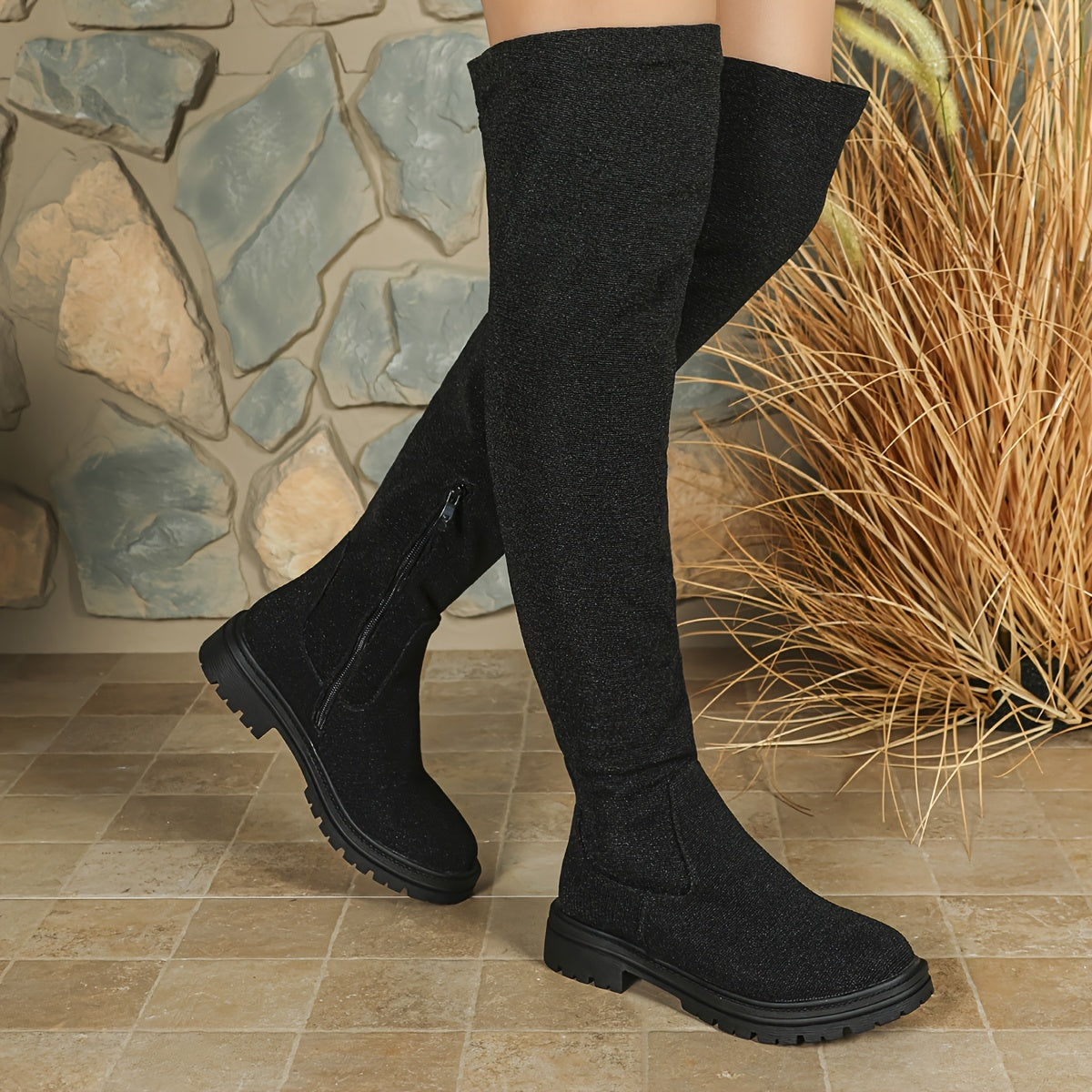 Women's Western Style Chunky Heel Platform Over-the-Knee Boots