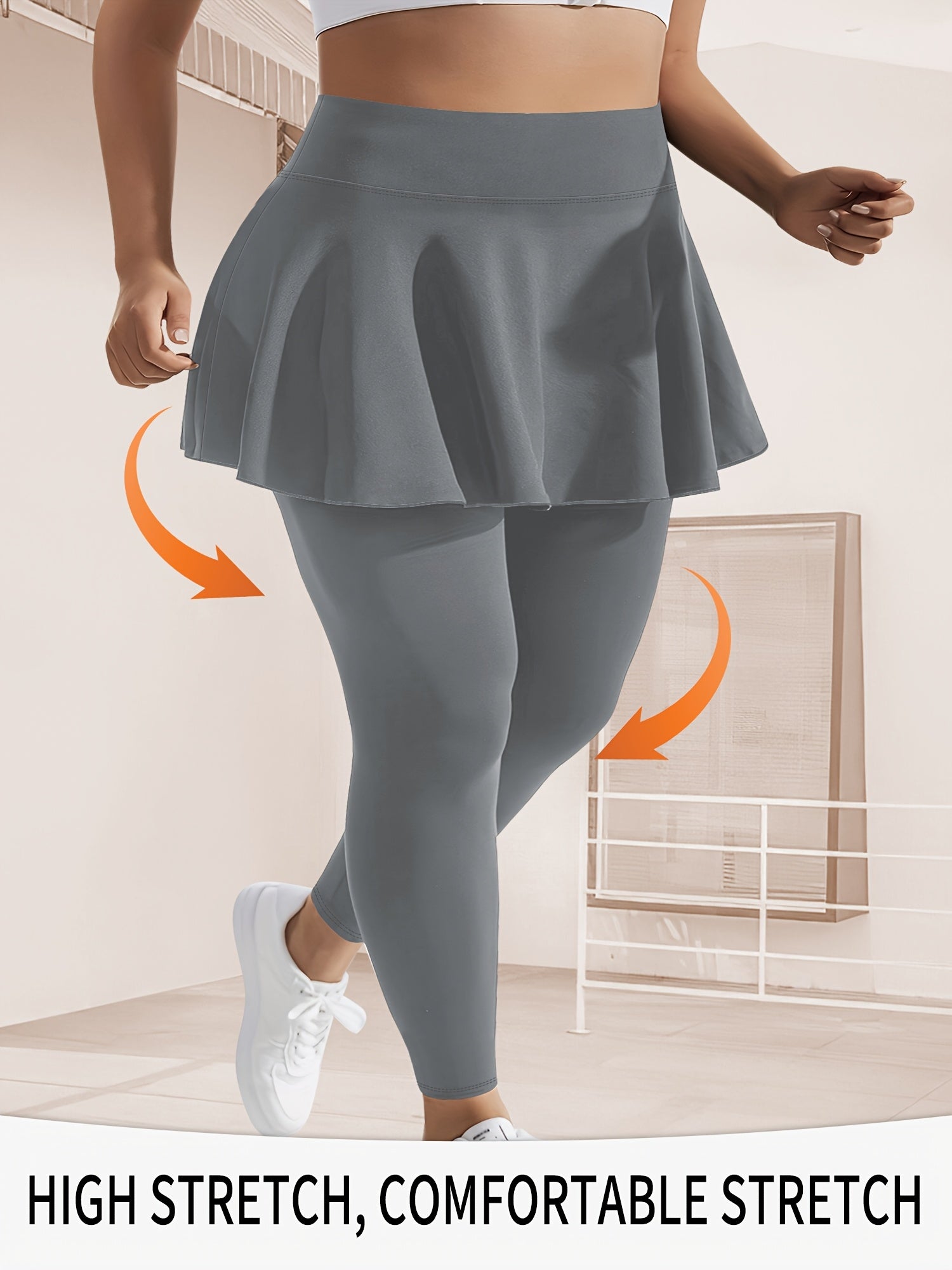 Women's Plus Size Solid High Rise Running Yoga Leggings with Pockets