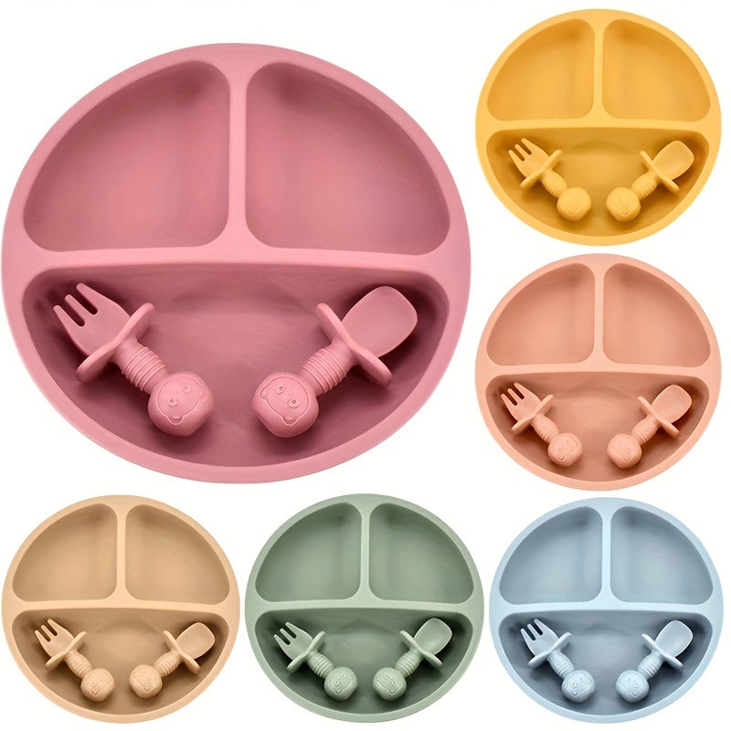 Set of 3 Silicone Baby Plates with Smile Face Design Toddler Feeding Set BPA-Free Dishwasher Safe