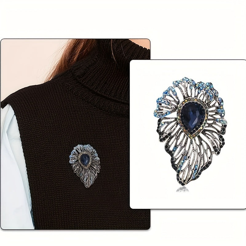 Antique Crystal Leaf Brooch for Women Hollow Design Alloy Rhinestones