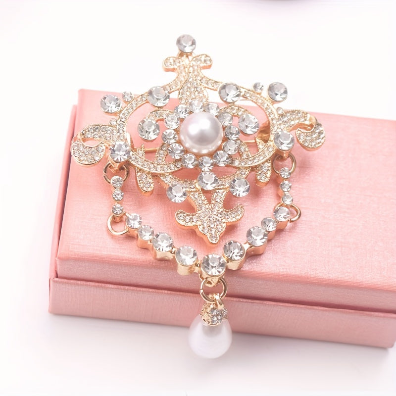 Antique-Inspired Brooch with Faux Pearls and Rhinestones for Women Weddings Bridesmaid Gifts