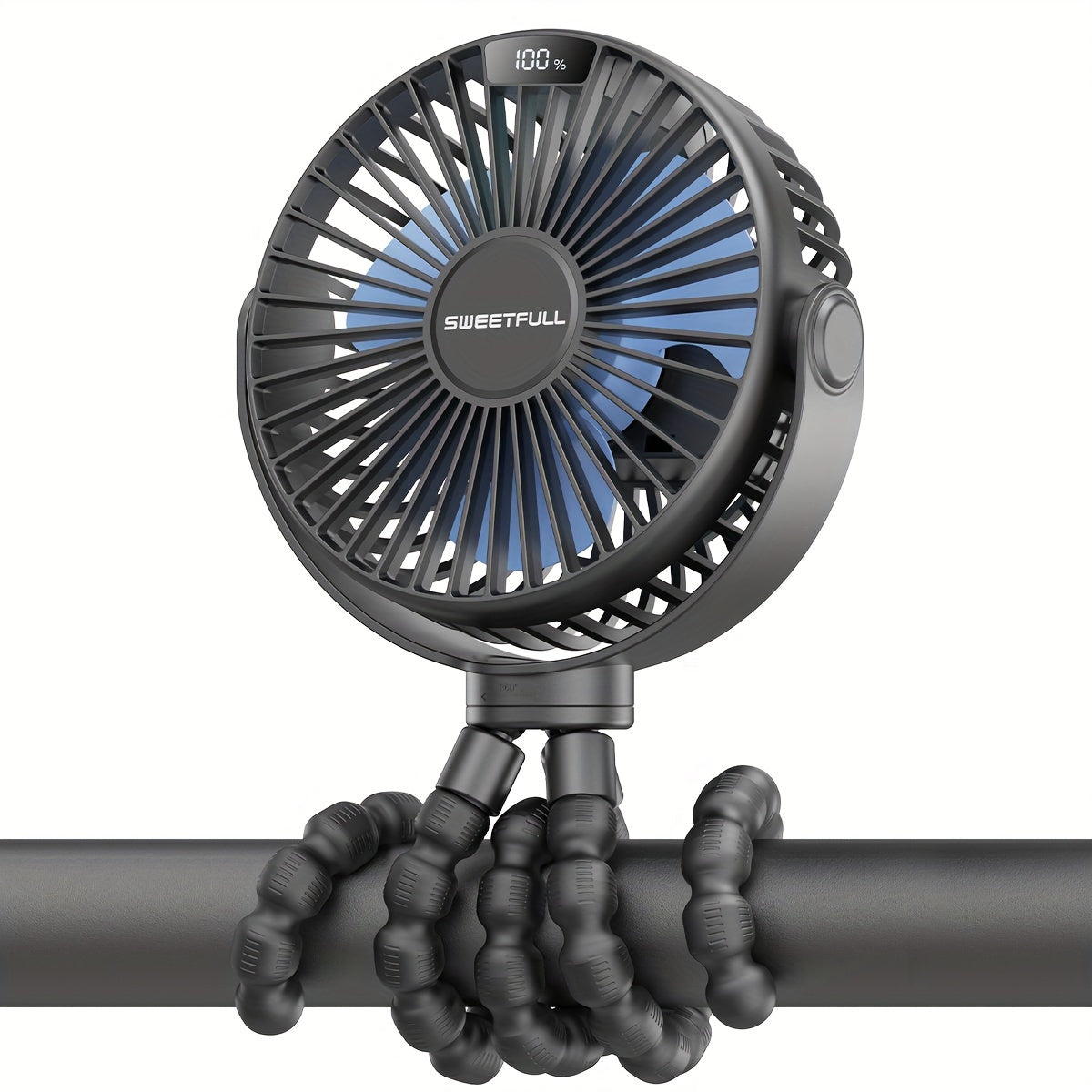 SWEETFULL Портативный вентилятор для коляски с LED-дисплеем, мини-вентилятор с 4 скоростями и перезаряжаемой батареей для личного охлаждения в пути.