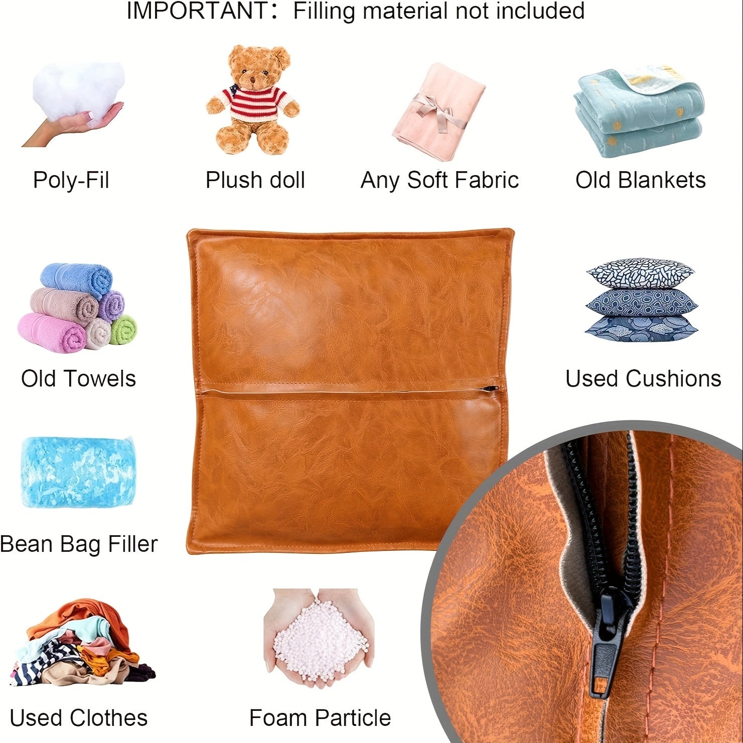 Funda de otomana estilo marroquí impermeable de cuero sintético PU, sin rellenar, 44.96cm