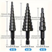 3pcs Titanium Coated High Carbon Steel Step Drill Bit Set Rust Water-Resistant for Carpentry