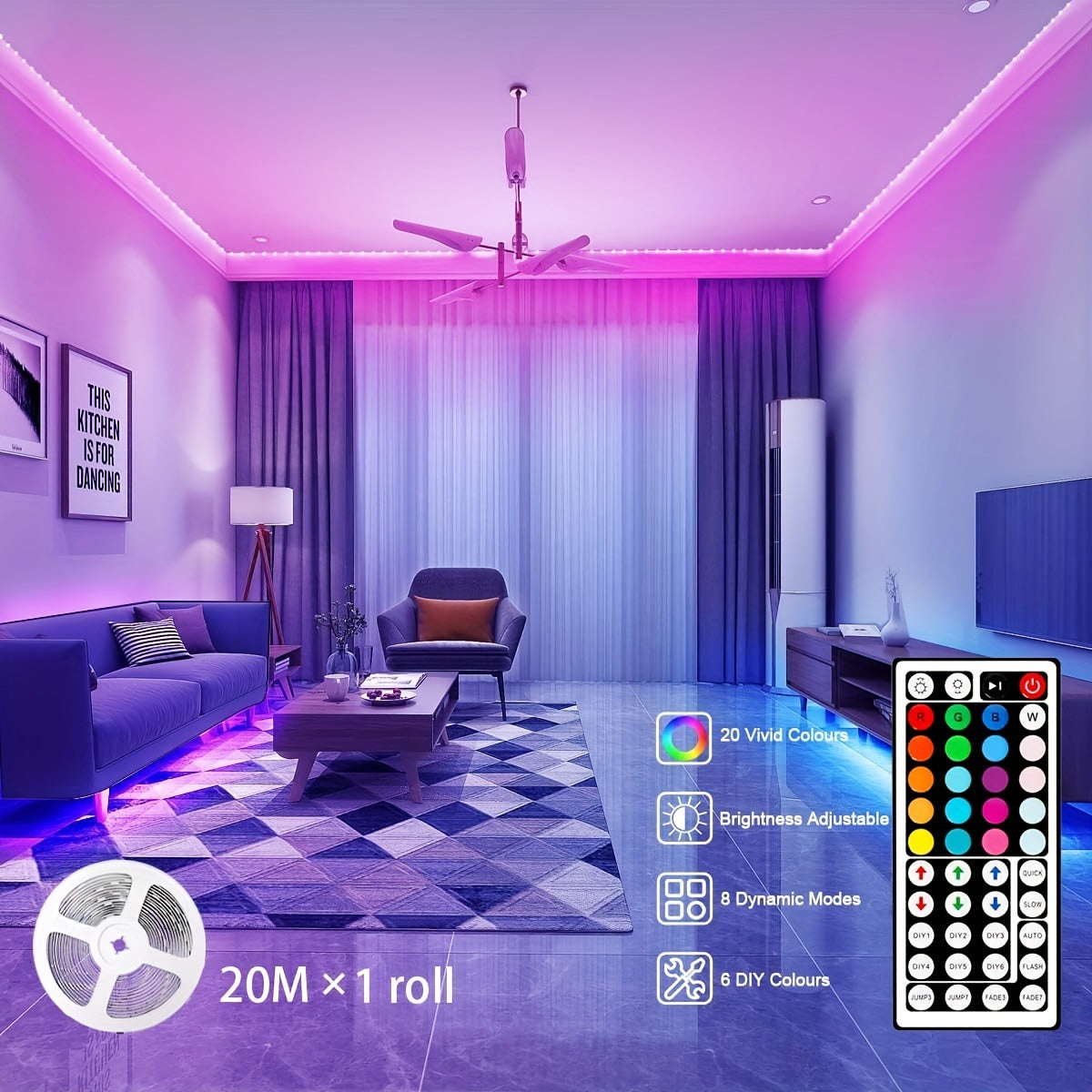 Wireless RGB LED Strip Lights with Infrared Remote Control for Living Room Decoration