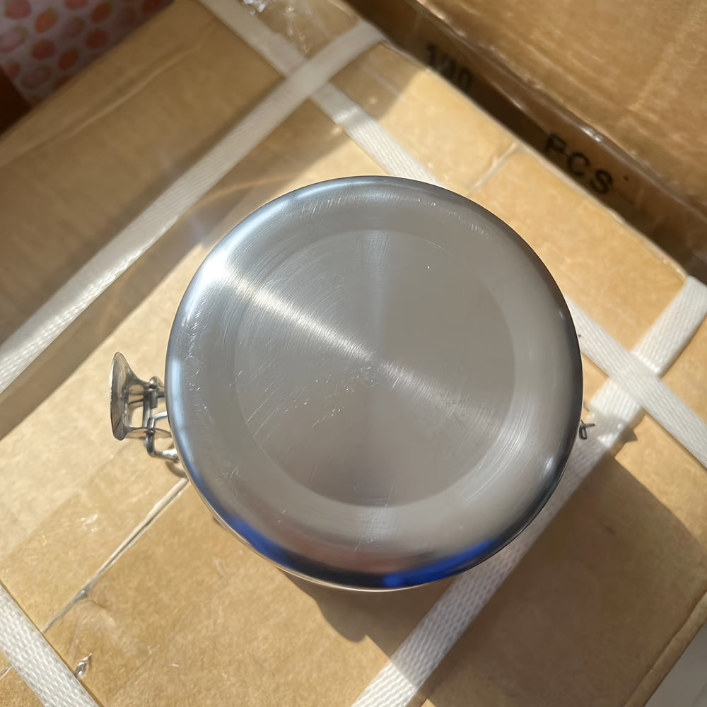 Airtight Stainless Steel Herb Storage Jar with Transparent Lid and Blue Clasp