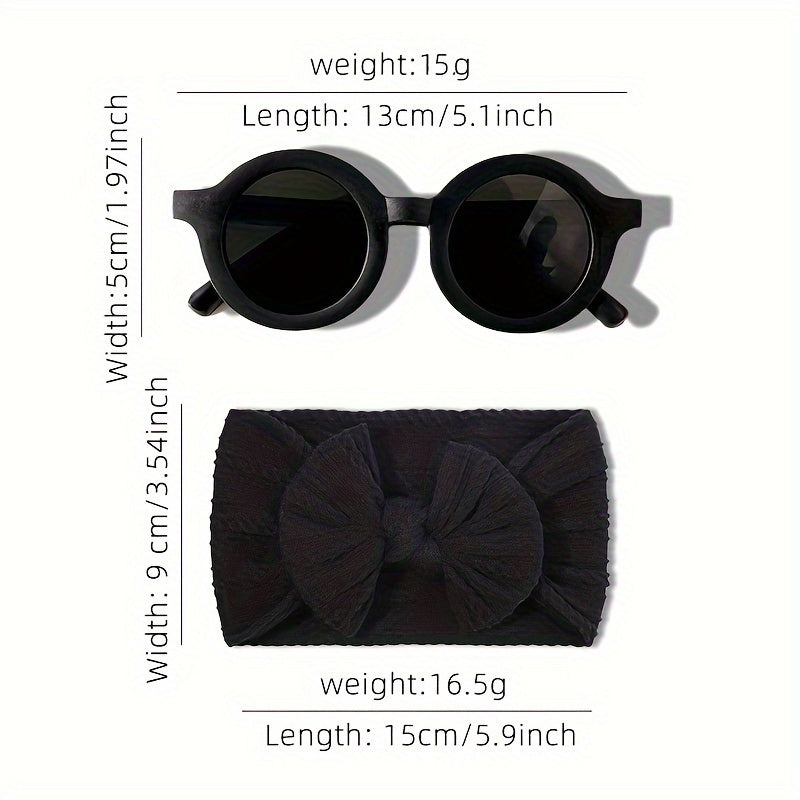 Children's Kids Glasses Headband Set with Bow Hairband and Round Frame Glasses for Photography Props and Gifts