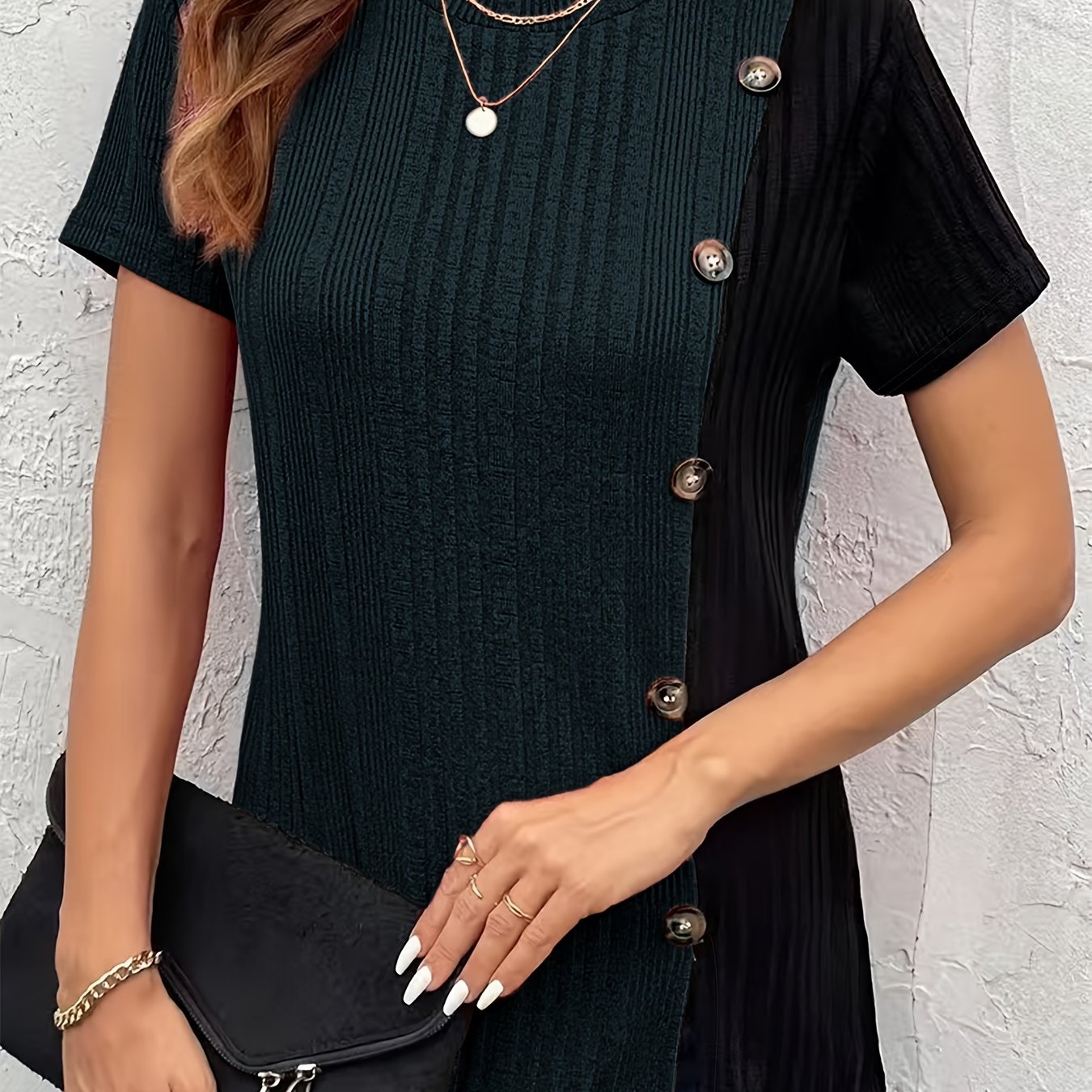 Women's Color-Block Button-Front Cardigan with Side Slit and Breathable Material