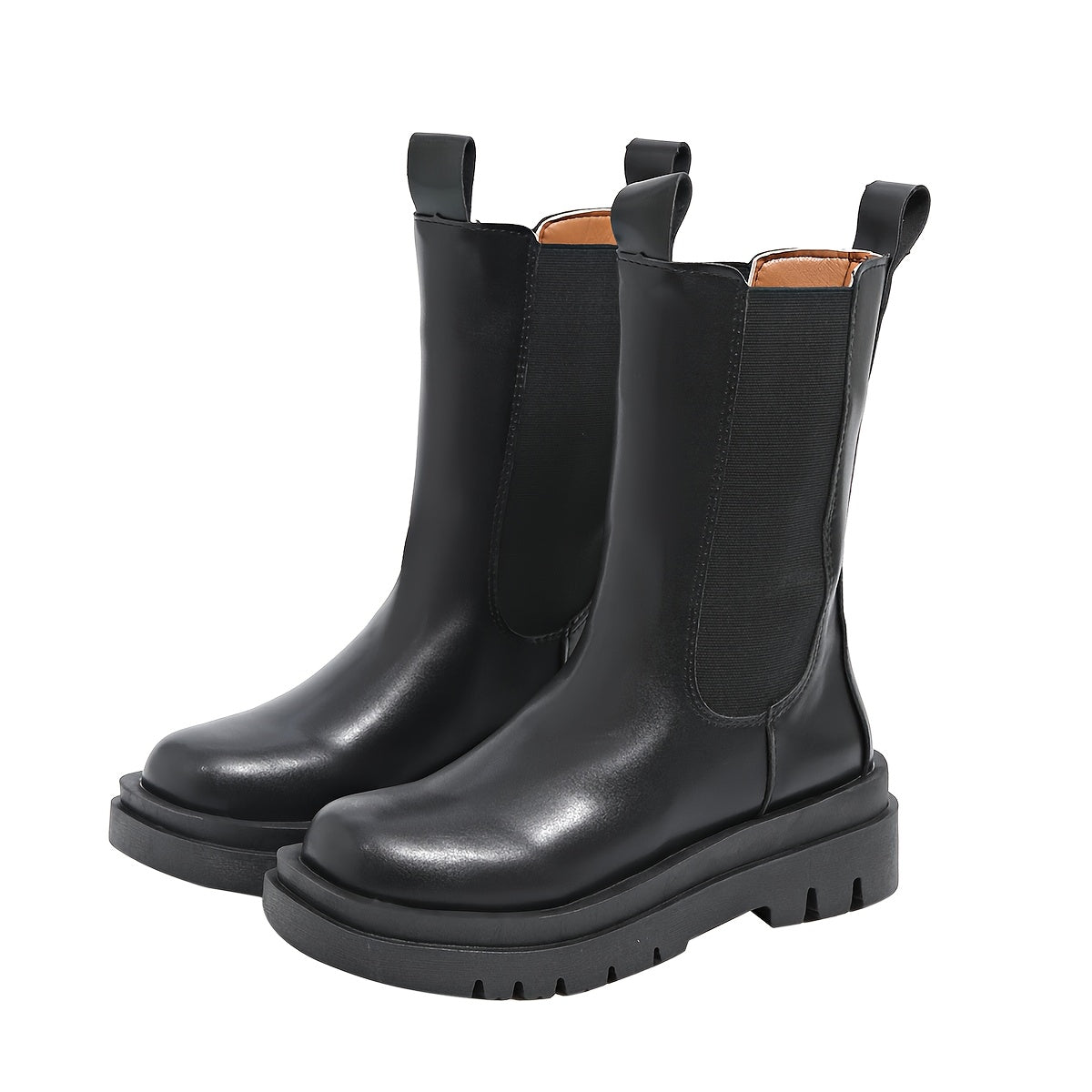 Women's Black Chelsea Boots with Thick Sole and Mid-Heel