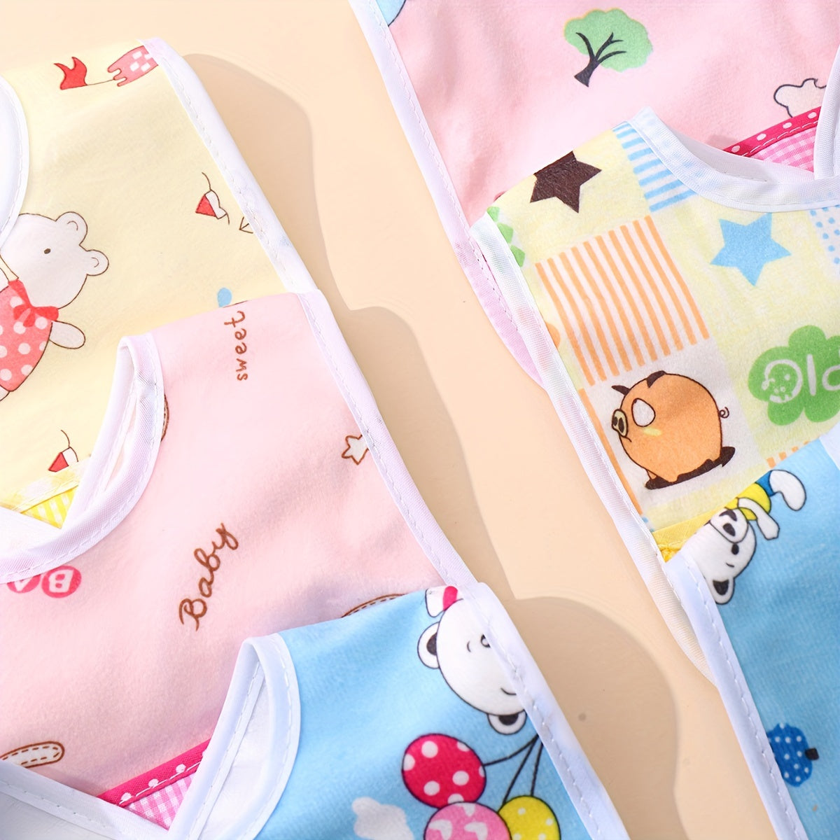 Set of 3 Waterproof Baby Bibs with Cartoon Designs for Feeding and Drooling