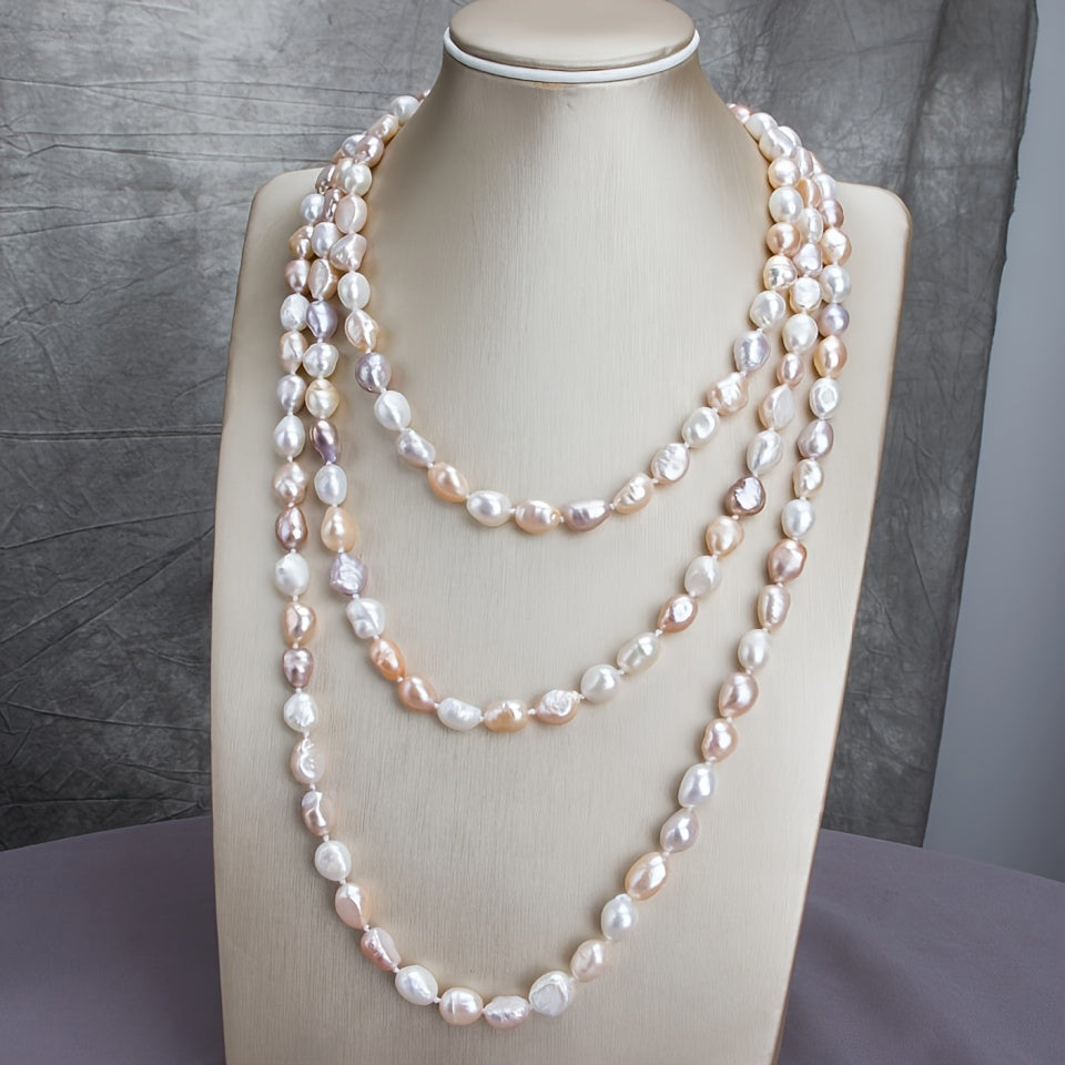 Freshwater Pearl Necklace Long Baroque Chain Natural White Champagne Lavender Spring Summer Jewelry