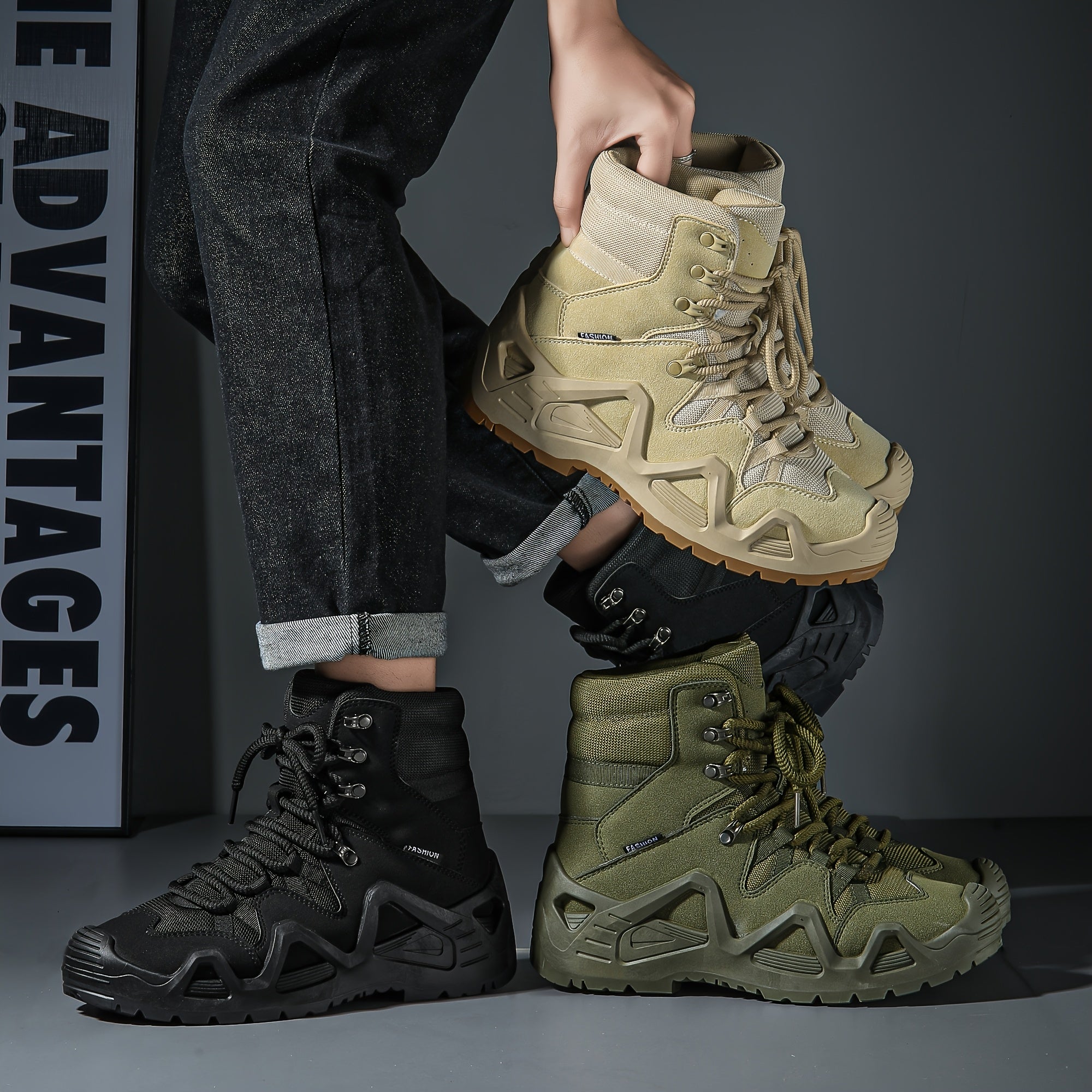 Men's Winter Hiking Boots Non-Slip Shock-Resistant Rubber Sole Outdoor Camping Shoes