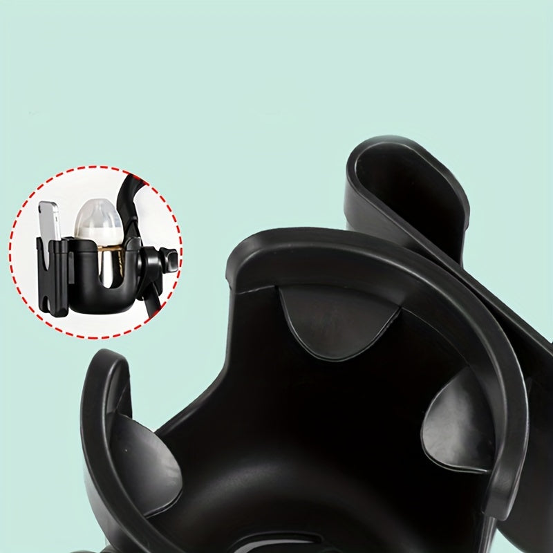 Universal Black 2-in-1 Stroller Cup and Phone Holder 360° Rotatable Multifunctional Storage Rack