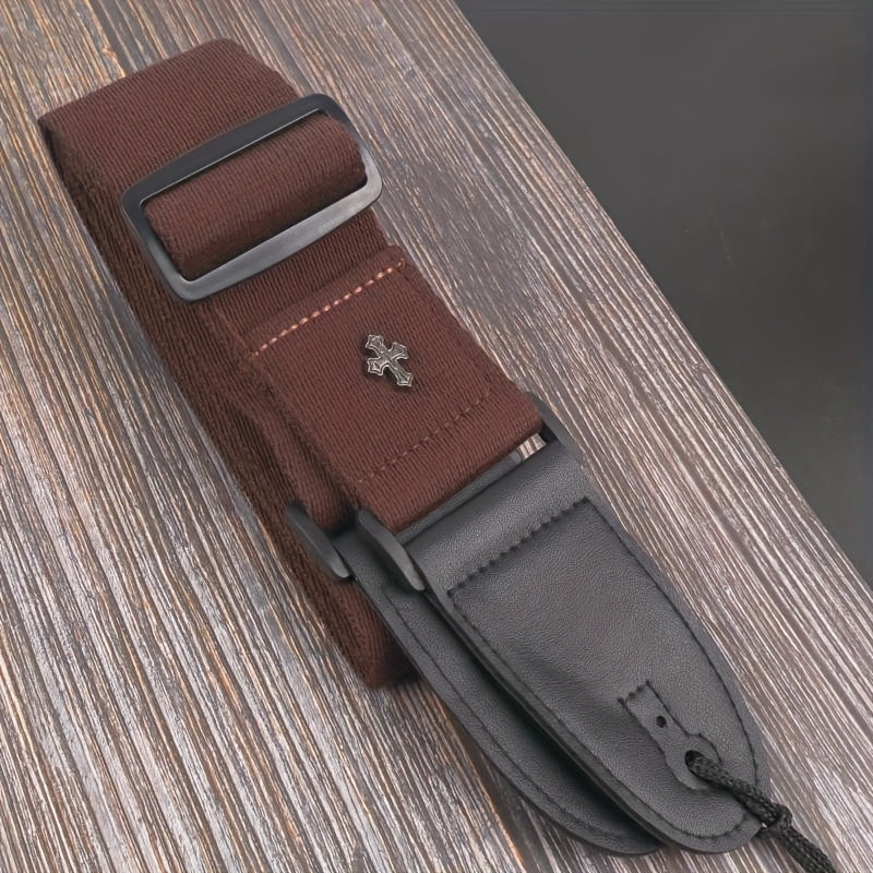 Correa de guitarra con bordado cruzado, ajustable para hombro, para bajo eléctrico, ukelele, negro, café, caqui
