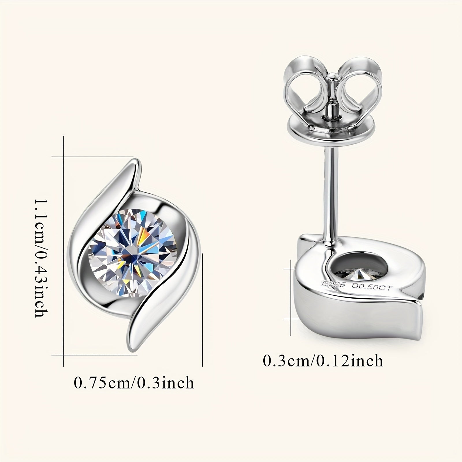 Sterling Silver 14K Gold Plated Infinity Twist Stud Earrings with Moissanite 5mm