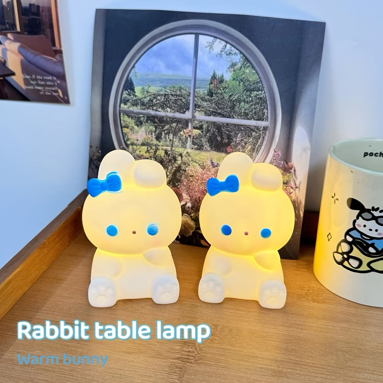 Plastic Asian Style Rabbit Table Lamp with Soft Lighting Battery Operated for Home Decor