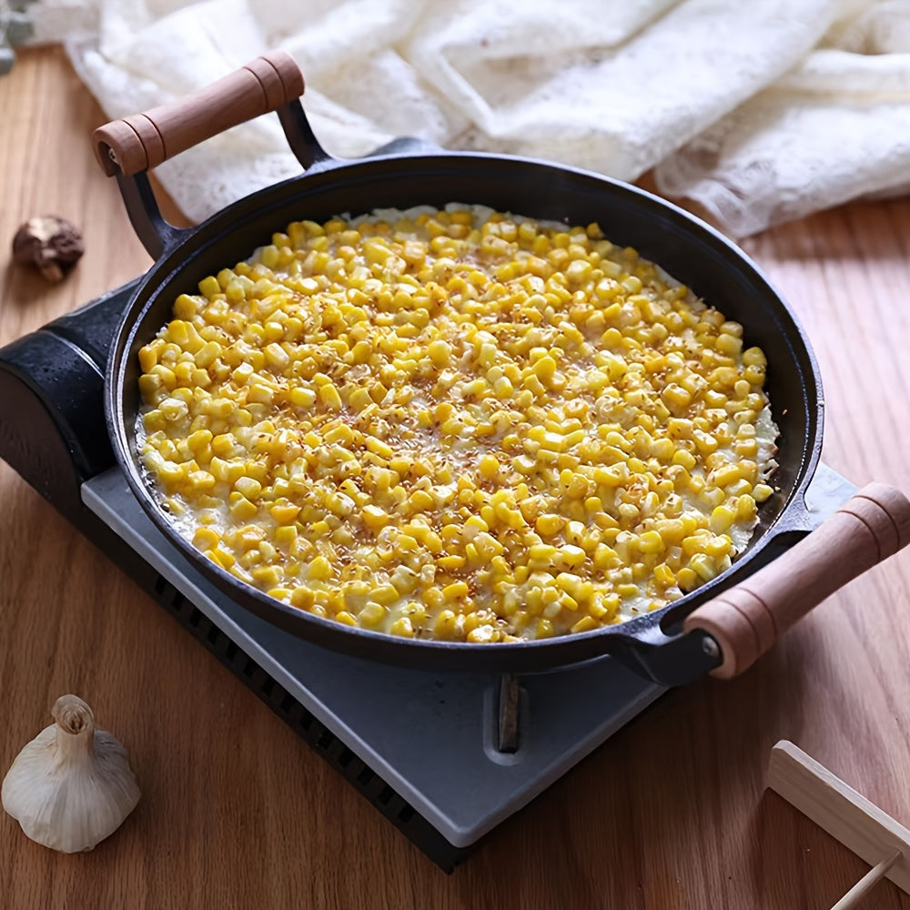 Cast Iron Skillet with Lid Non-Stick Flat Pan for Pancakes Frying Kitchen Cookware