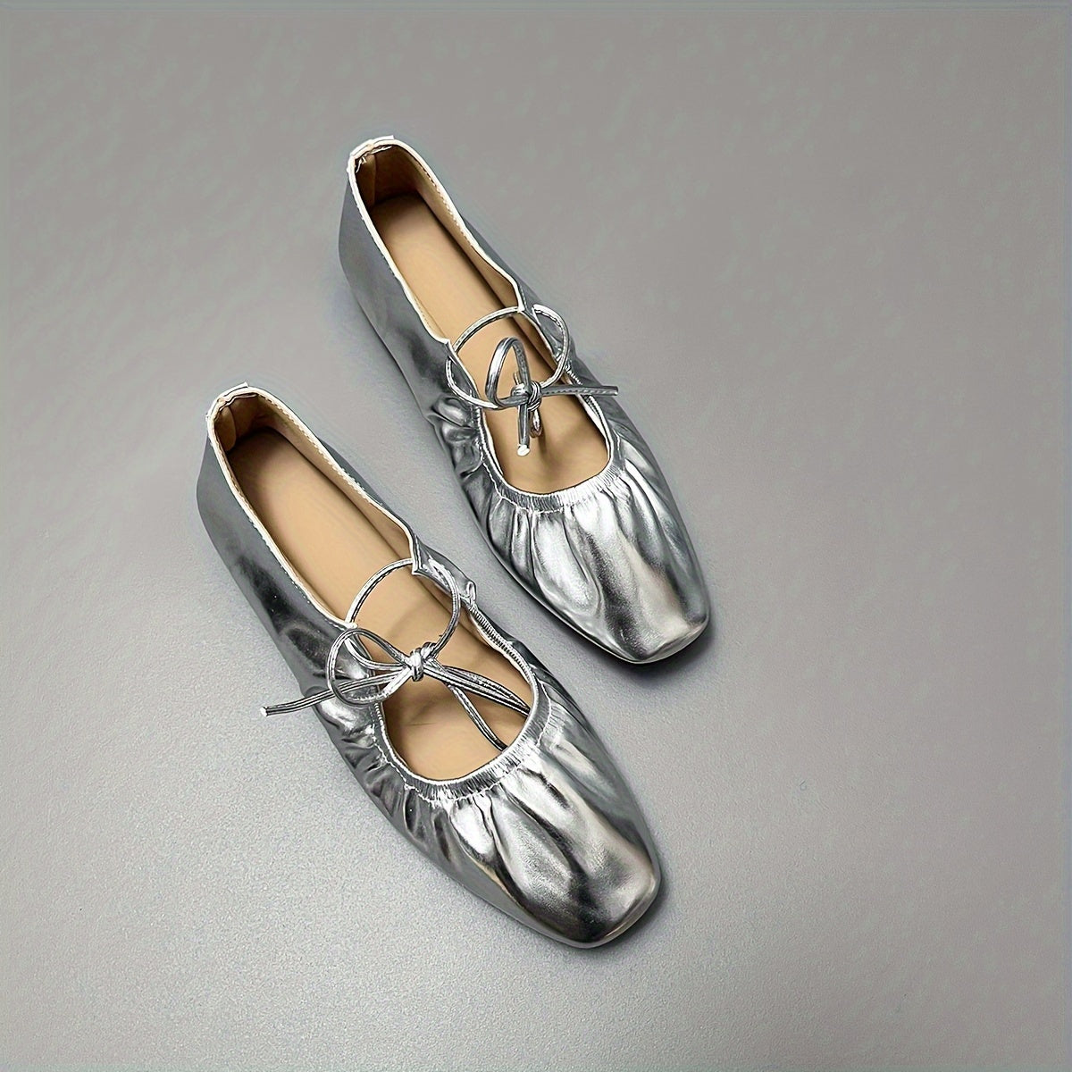 Women's Flat Shoes Vintage Square Toe Loafers Silver Gold