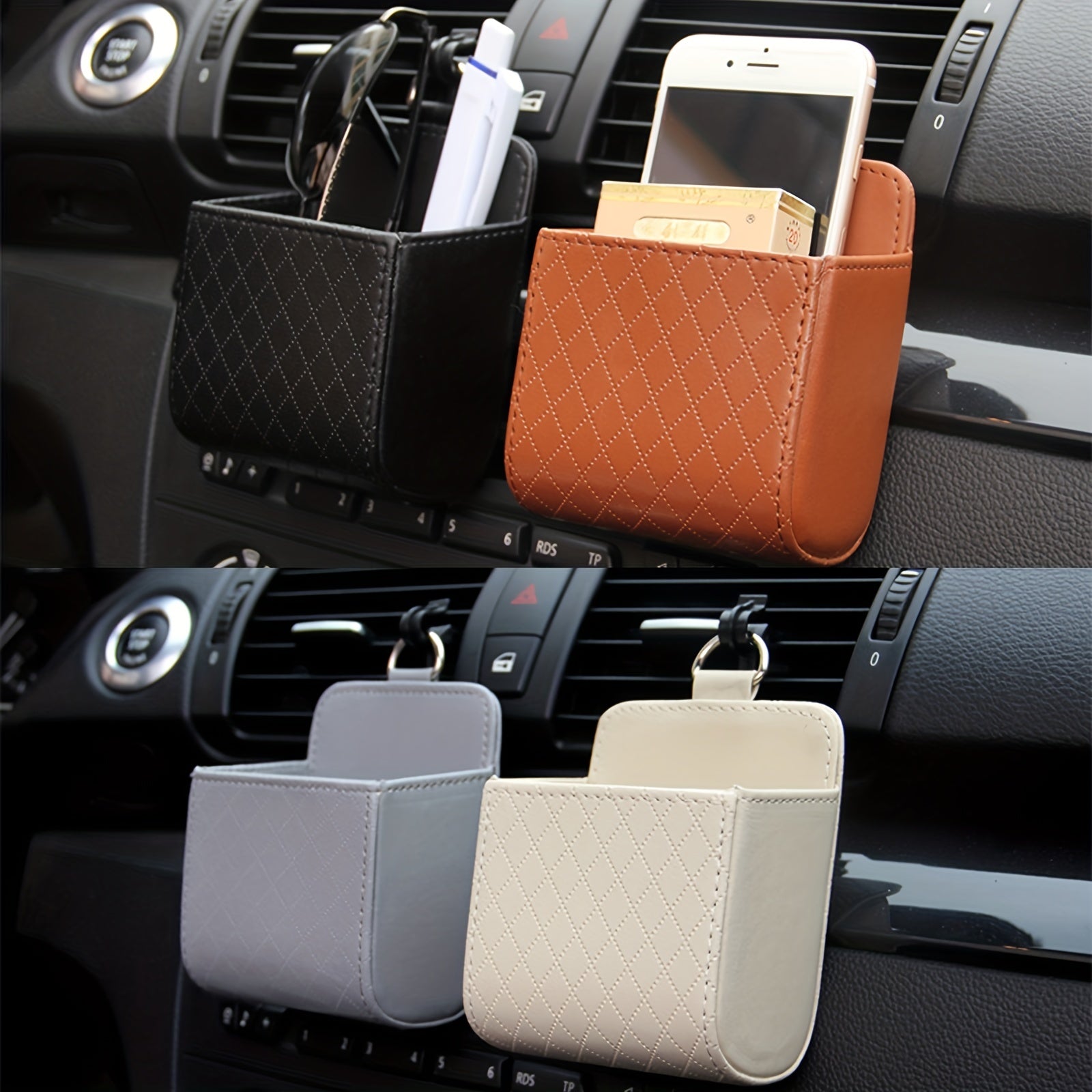 Bolsa organizadora para rejilla de ventilación del coche, de cuero PU, soporte de almacenamiento multifuncional