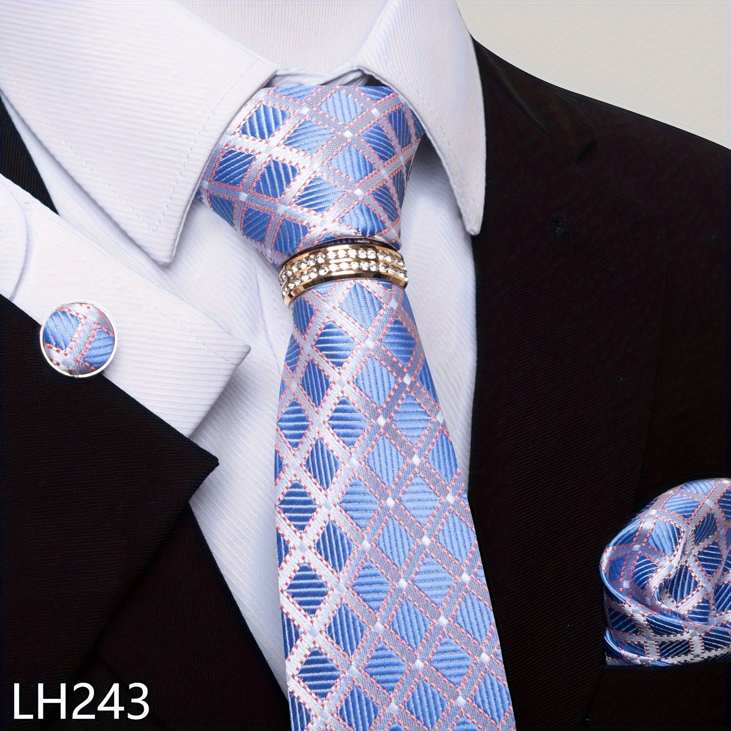 Men's Fashion Accessories Set Tie Pocket Square Handkerchief Cufflinks for Weddings Parties Business