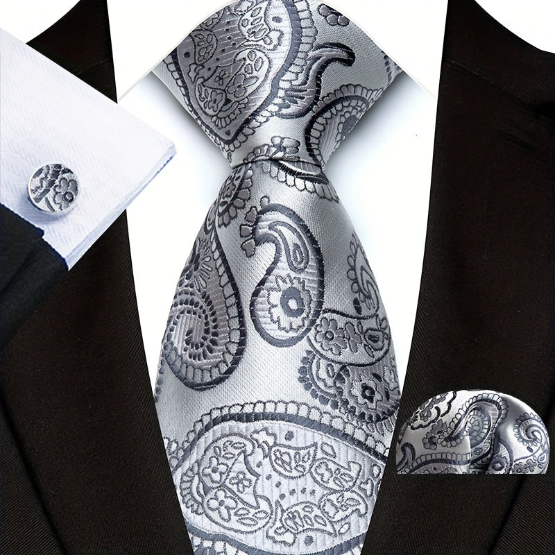Men's Accessories Set Polyester Paisley Tie Pocket Square Cufflinks