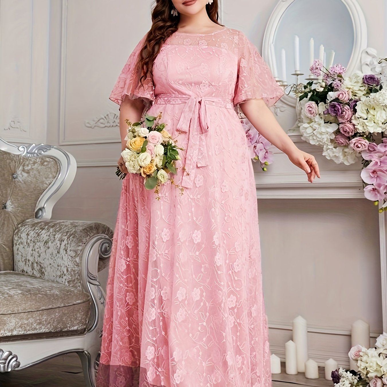 Plus Size Summer High-Waisted Lace Skirt for Women All-Season Elegant Long Length