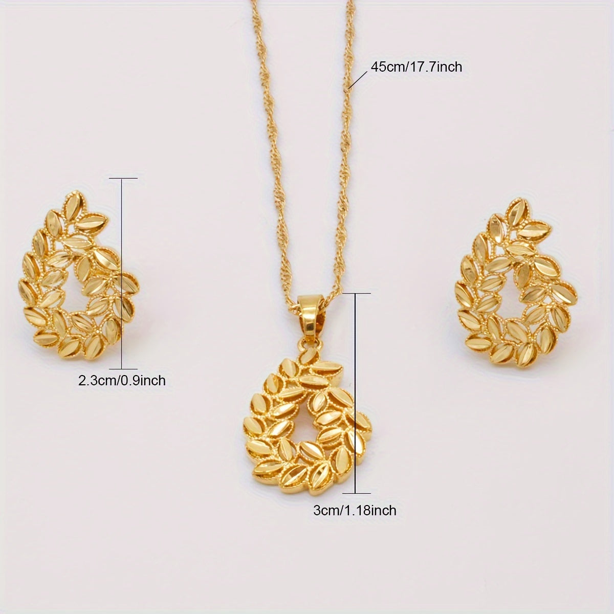 18k Gold Plated Jewelry Set Earrings and Necklace Wheat Design for Women