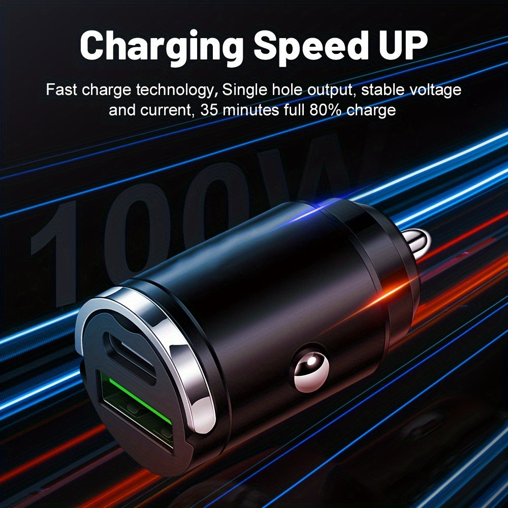 2-in-1 Car Charger with PD Fast Charge USB and Type C Quick Charge 3.0 Mini Hidden Design