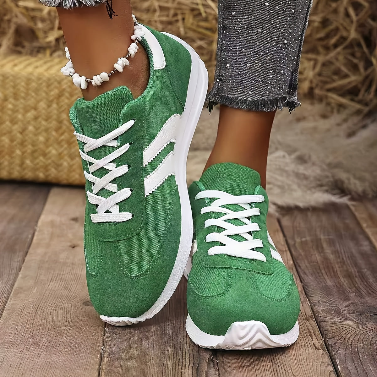 Zapatillas de lona verdes para mujer cómodas, ligeras y antideslizantes, calzado casual