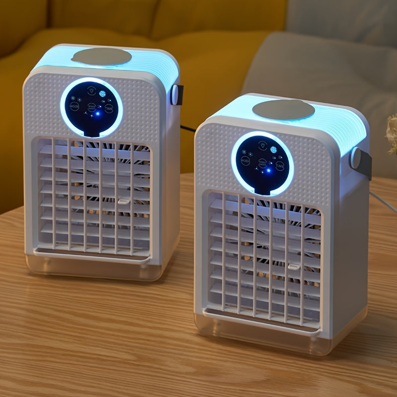 Portable Air Cooler with 700ml Water Tank Remote Control Misting Fan with Colorful Ambient Lights