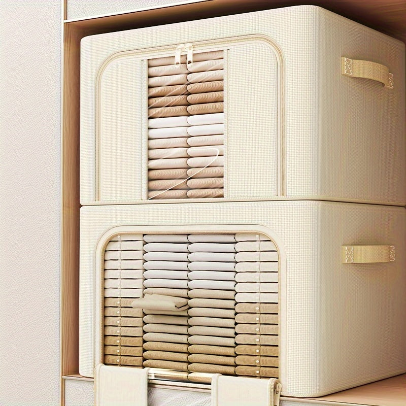 Storage Bins with Metal Frame and Clear Window for Winter and Spring Large Capacity Foldable Stackable Organizer