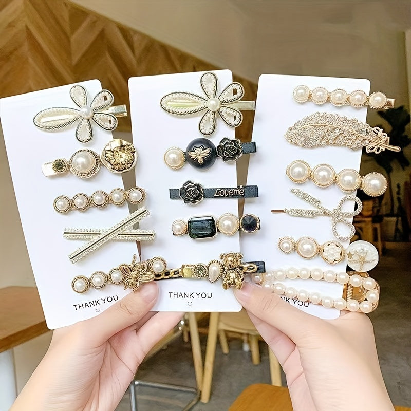 Women's Pearl and Gold Hair Clips Set Elegant Hair Accessories for Women