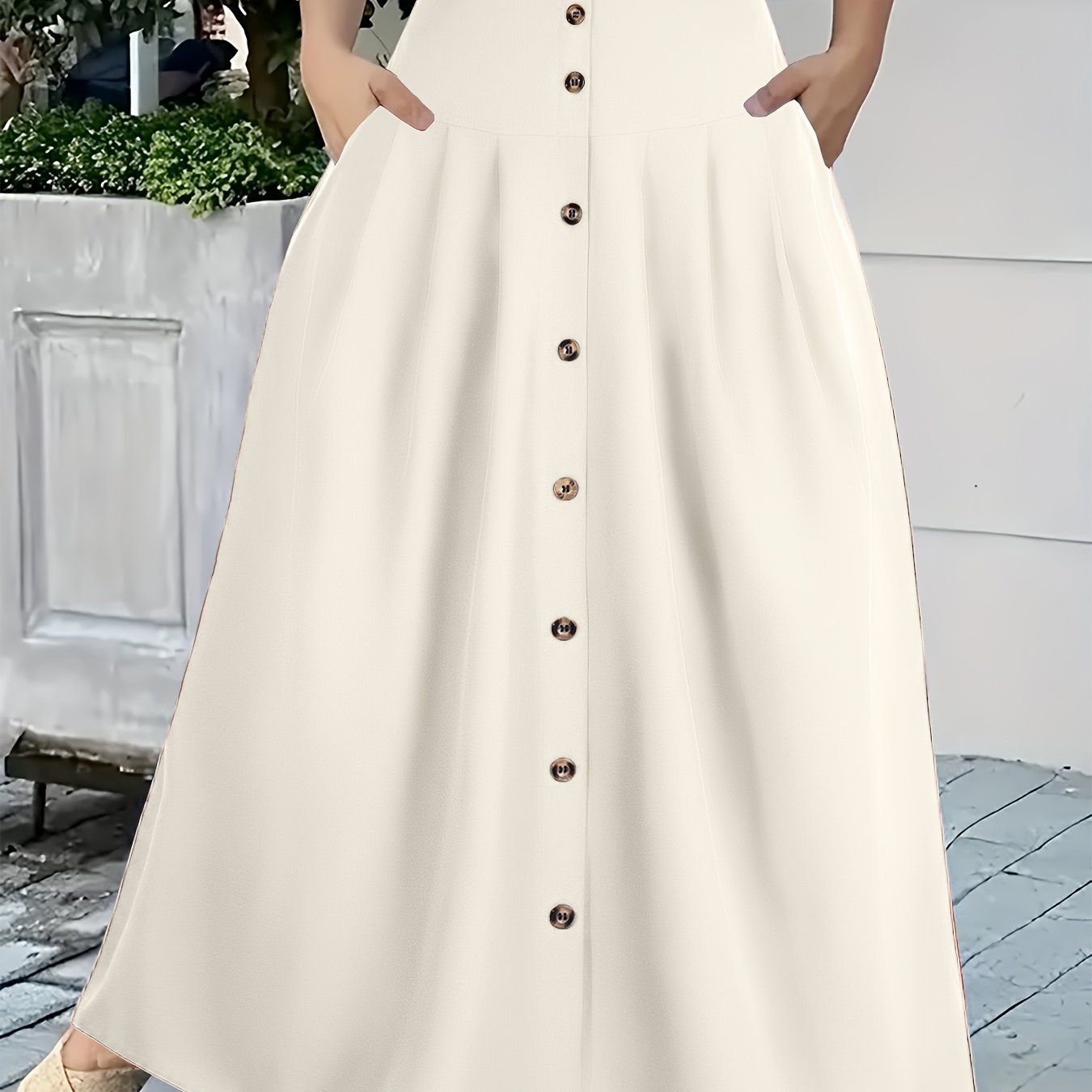 Women's Plus Size Skirt Pleated High-Rise A-Line Black Vacation Wear