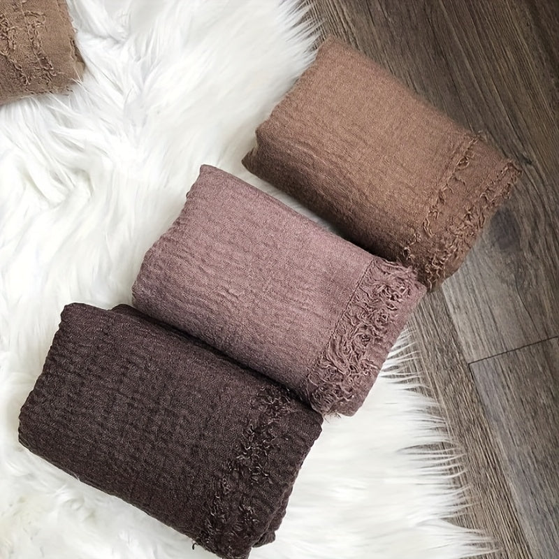 Crinkled Polyester Hijab Scarf for Women Solid Color Breathable Lightweight