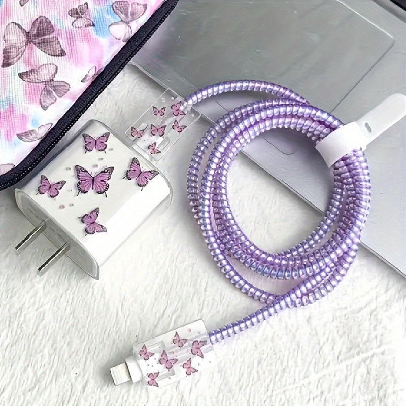 Purple Butterfly iPhone Charger Covers 5 Pack TPU Protective Cases Fast Charging