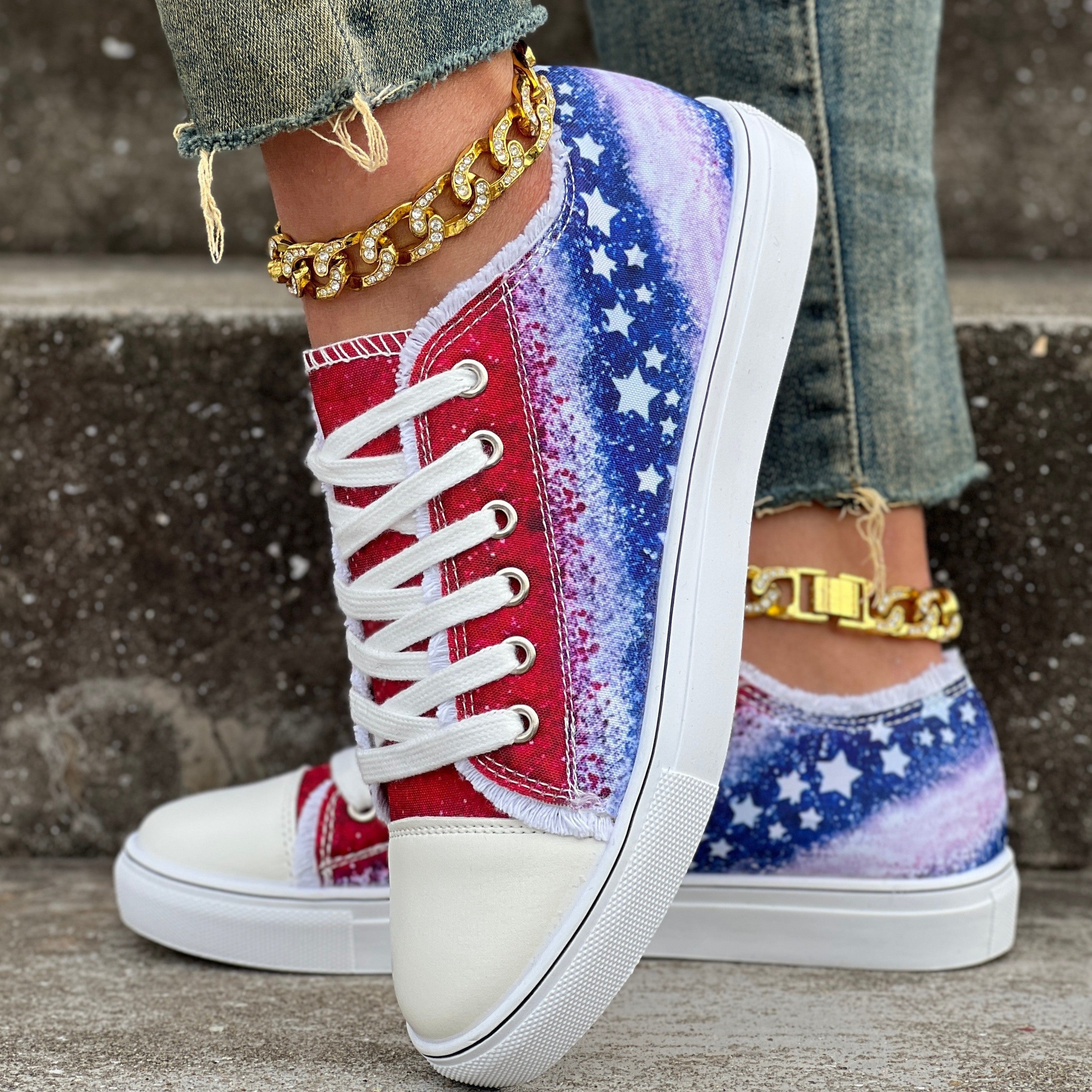 Women's Canvas Casual Shoes, Star Pattern, Lightweight Outdoor Sneakers
