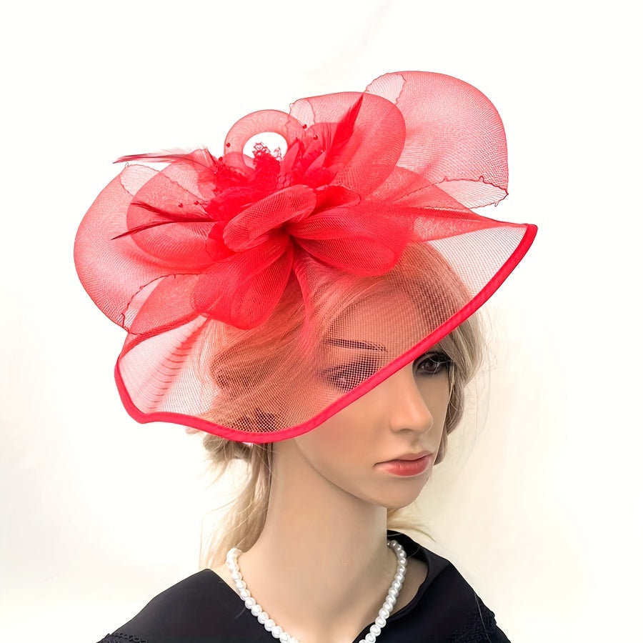 Women's Elegant Fascinator Flower Headband with Hair Clip Pillbox Hat for Cocktail Tea Party