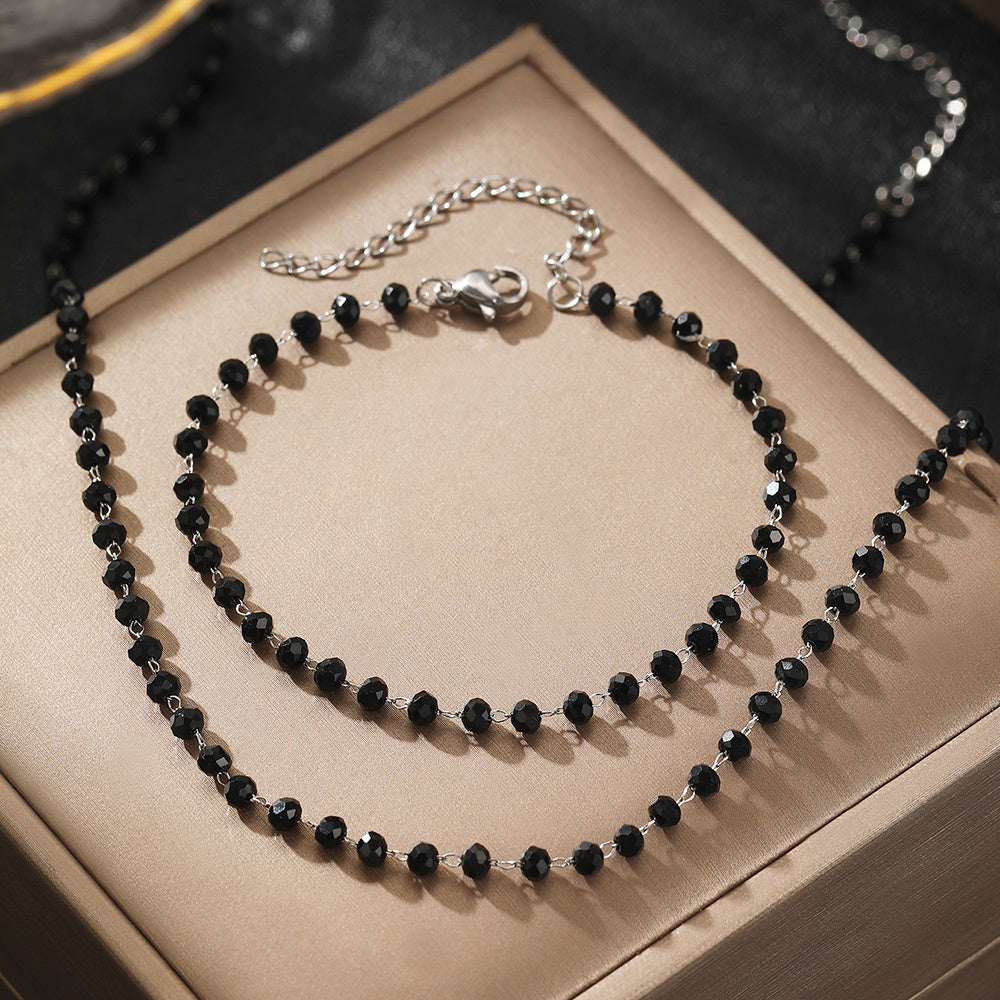 Black Imitation Pearl Jewelry Set for Women Necklace and Bracelet