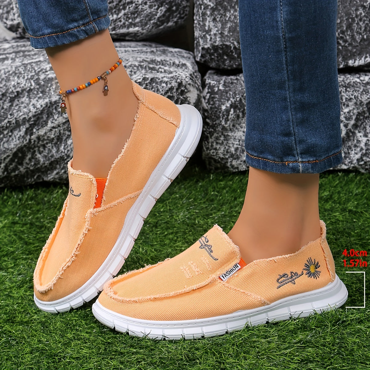 Zapatos casual unisex de lona con bordado de crisantemo, lavables, sin cordones, duraderos y ligeros