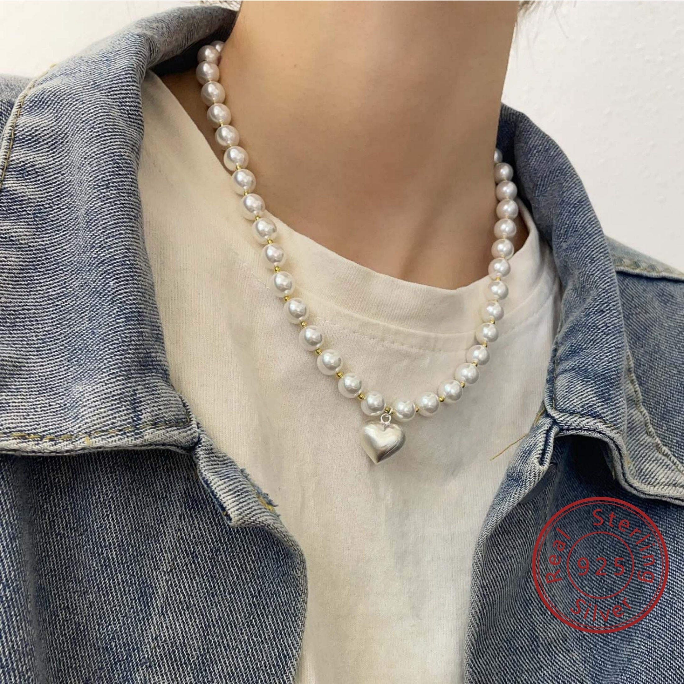 Zamonaviy Boho 925 Sterling Silver va Qobiq Beadli Marjon, Muzlatilgan Sevgi Pendanti bilan - Har kuni kiyish, sovg'a berish va maxsus tadbirlar uchun ideal