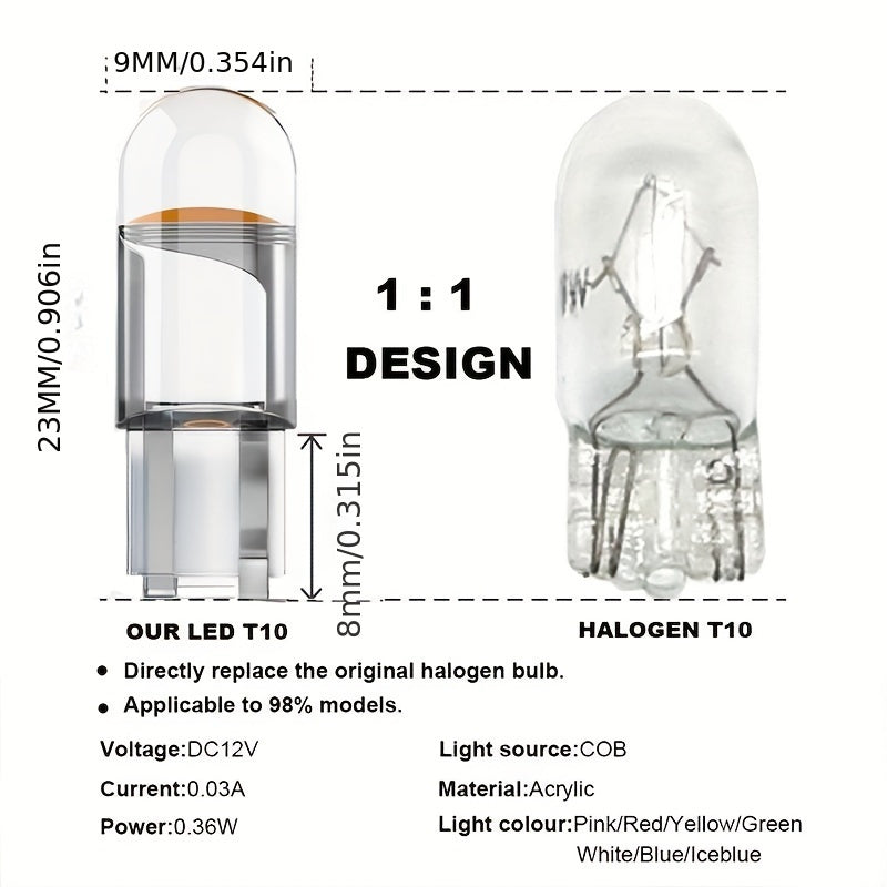 Luz de coche LED W5W T10 COB de vidrio blanca 6000K 12V bombilla de matrícula y domo