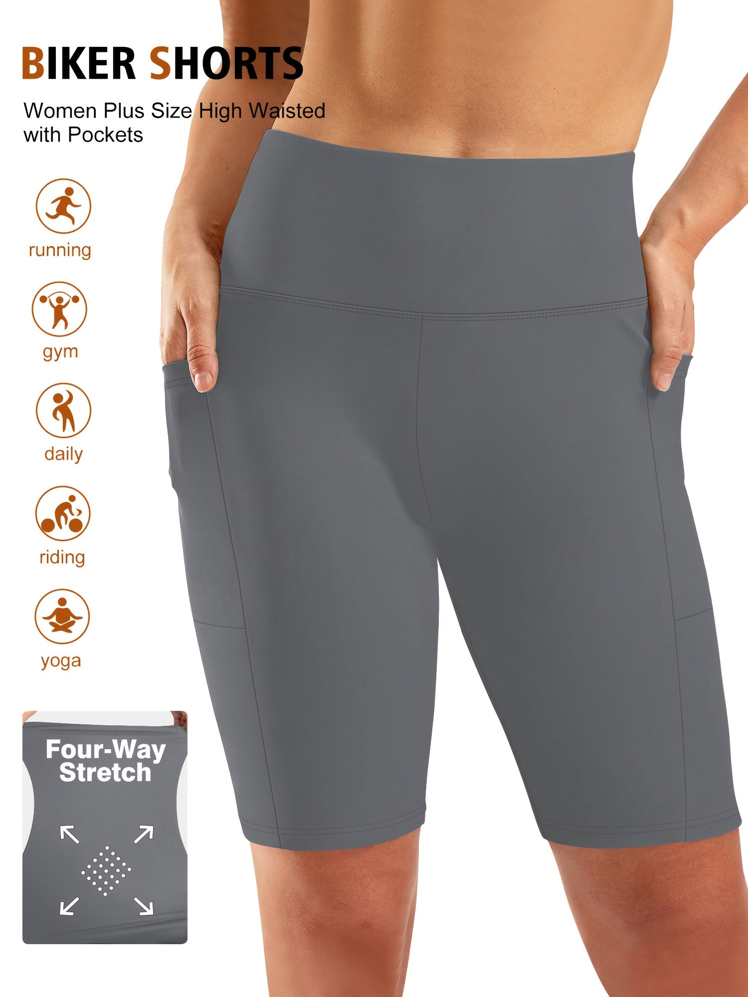 Plus Size Women's High-Waisted Pocket Shorts 5-Pack Comfortable Stretch